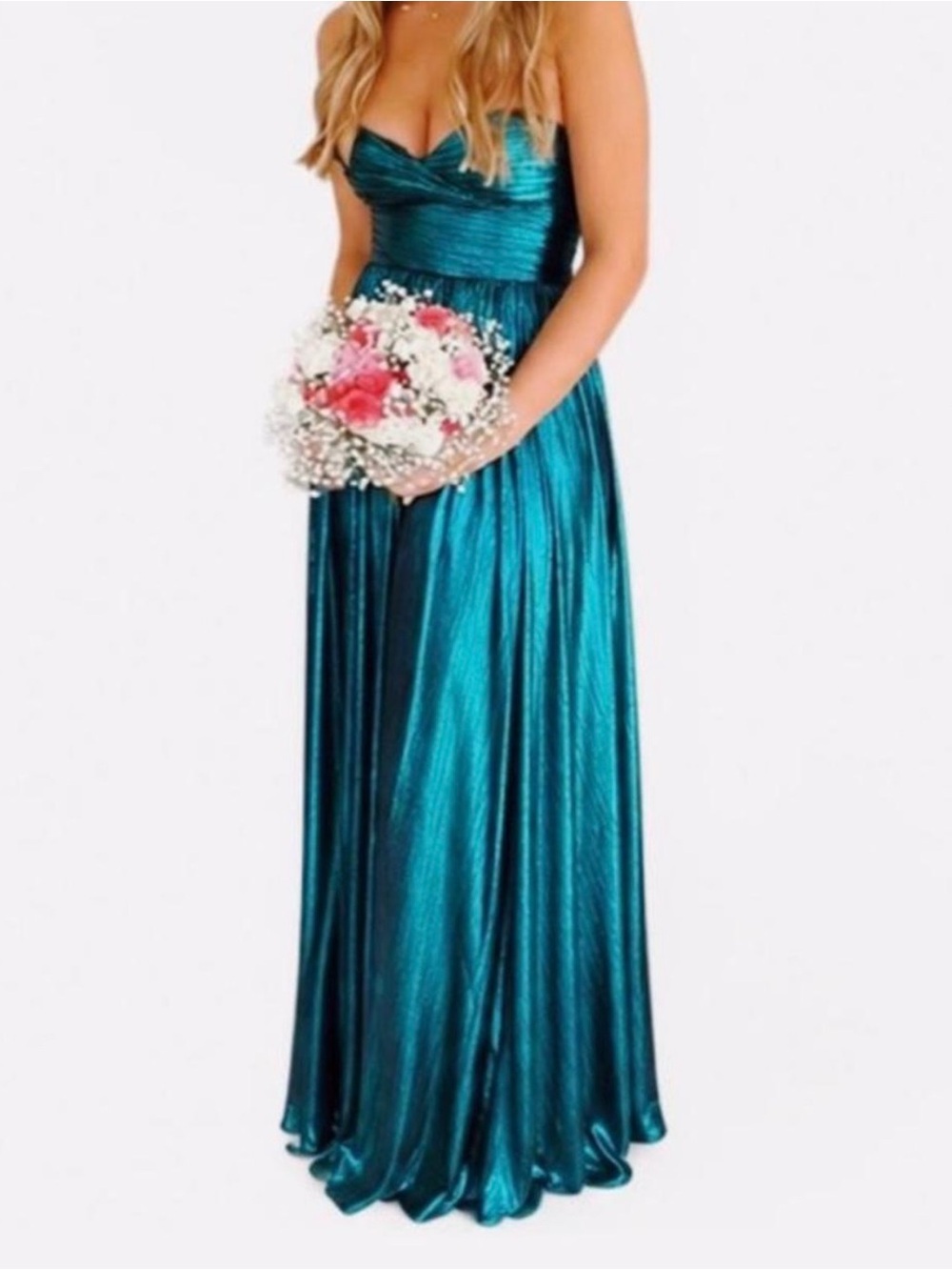 Retrofete Ezri Aquamarine Slit Gown Strapless